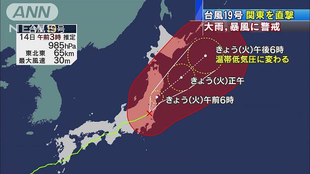 台風19号 関東を直撃 大雨、暴風に警戒｜テレ朝newsテレビ朝日のニュースサイト