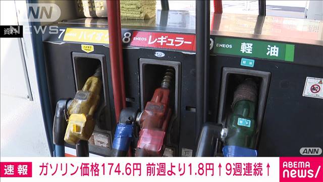 速報 ガソリン価格 9週連続で値上がり 前週比1 8円高の1リットル当たり174 6円 Ksbニュース Ksb瀬戸内海放送