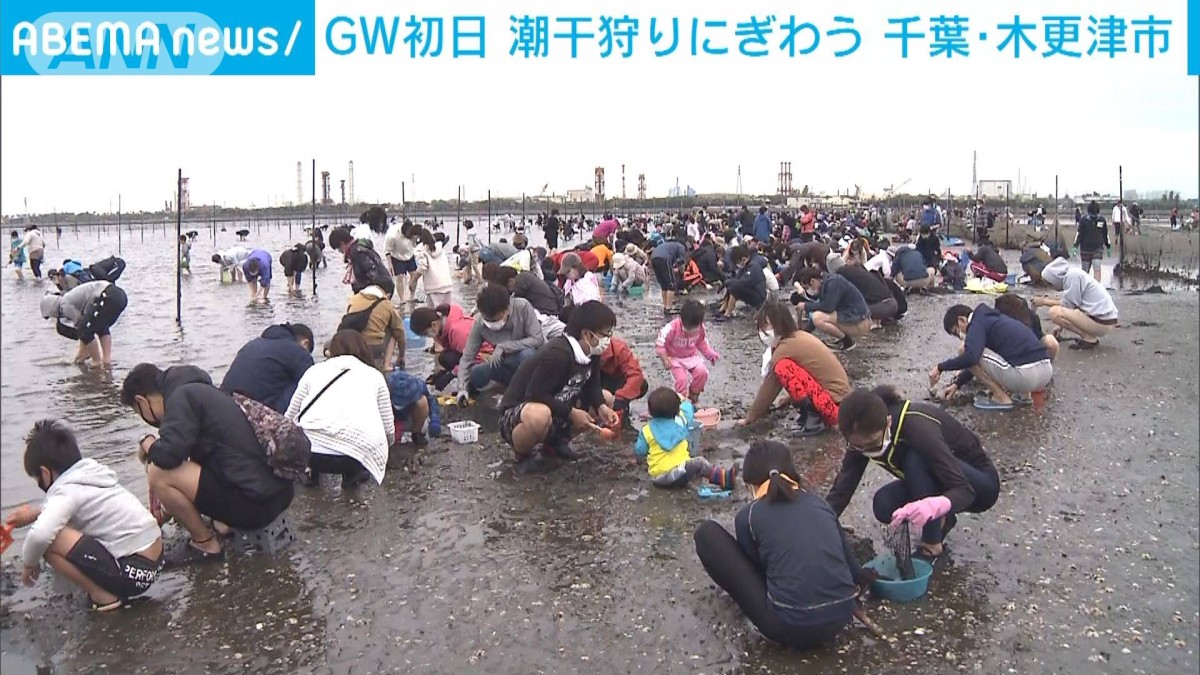 GW初日「潮干狩り」でにぎわう 大粒アサリが大漁