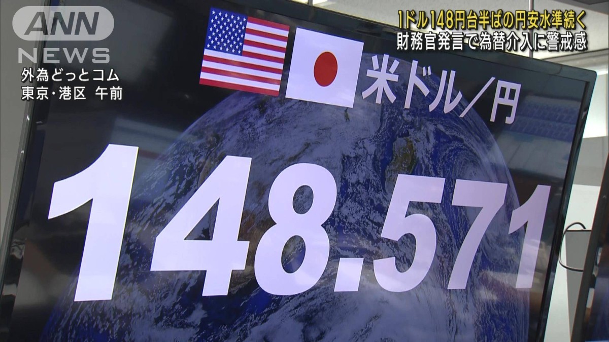 1ドル＝148円台半ばで取引続く　為替介入への警戒感