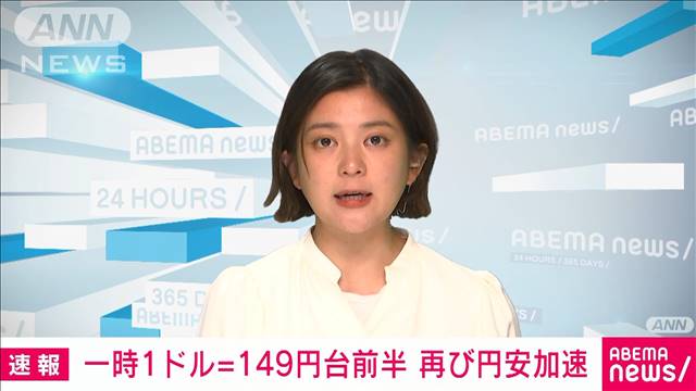 【速報】円相場　一時1ドル＝149円台前半に　先週末の146円台から再び円安加速