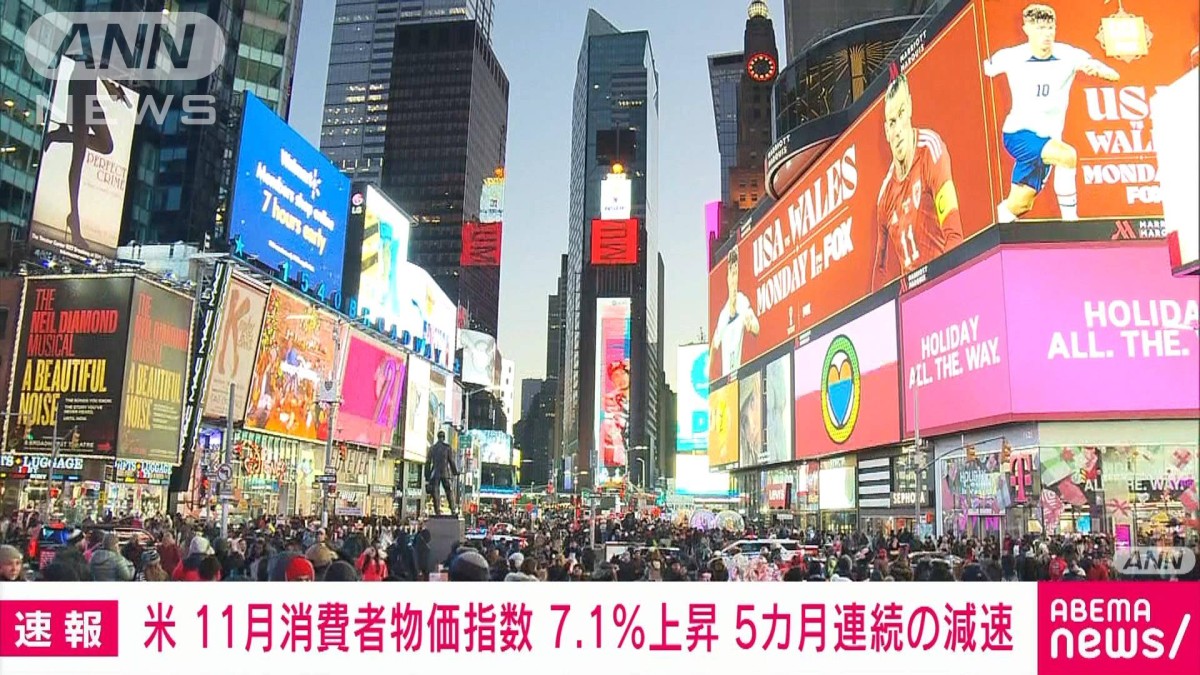 【速報】米11月の消費者物価指数（CPI）は前年同月比7.1％上昇　米労働省発表