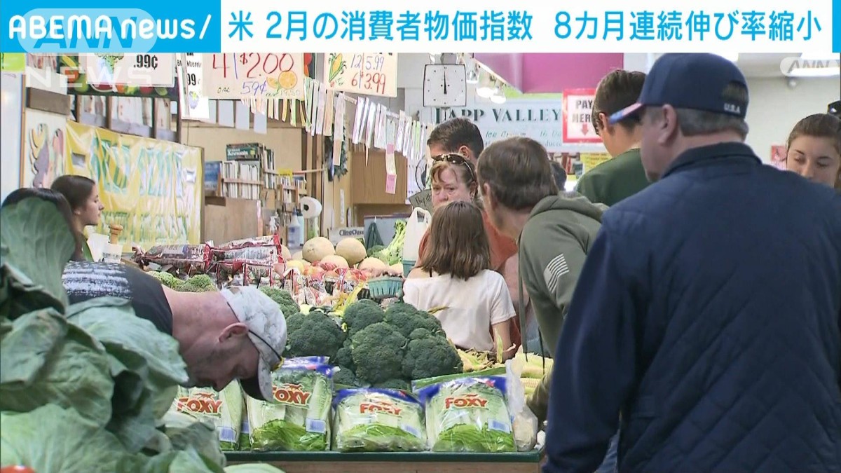 2月の米消費者物価指数　8カ月連続で伸びは縮小