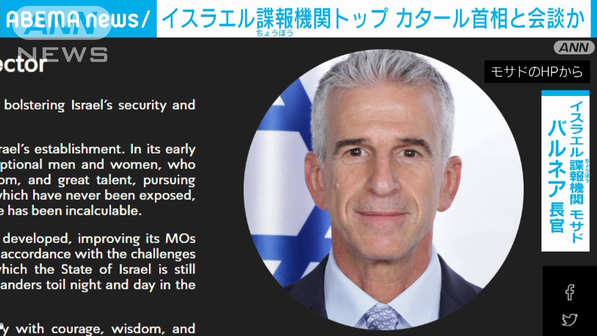 イスラエル諜報機関トップ カタール首相と会談か 米紙報道