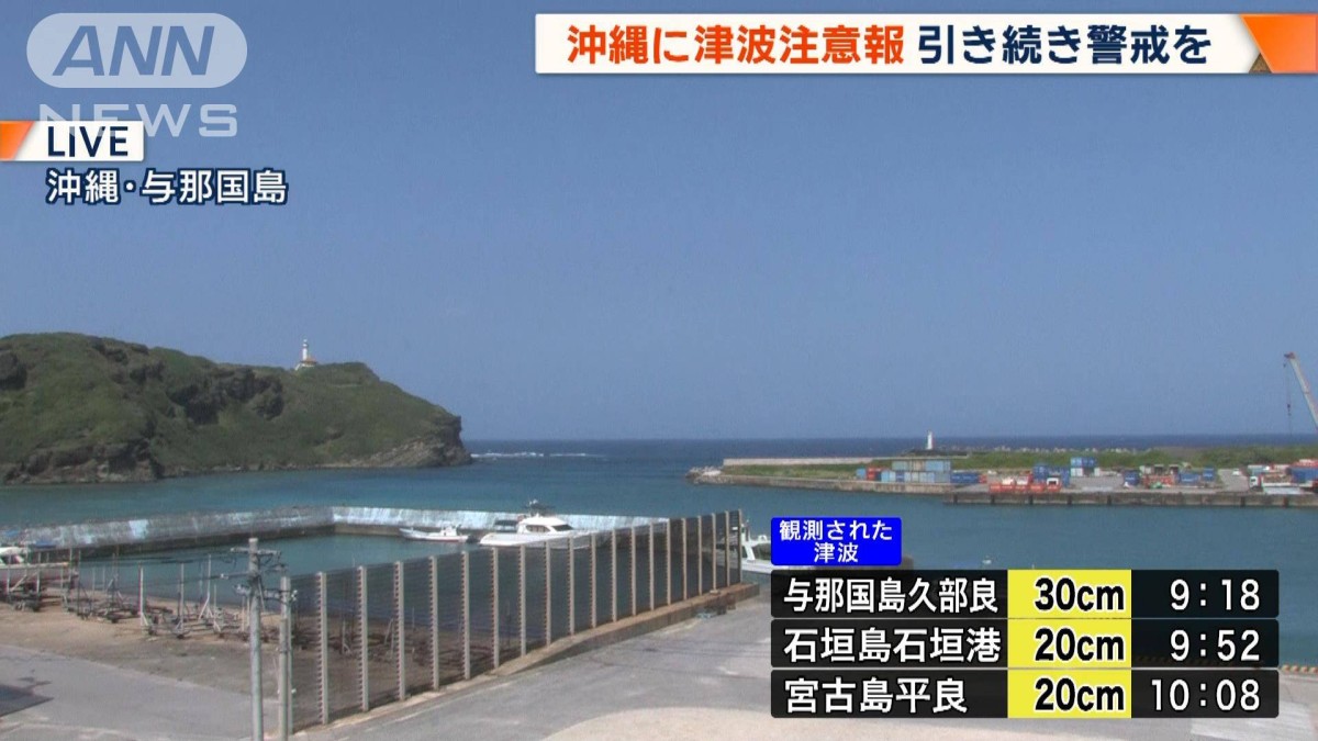 沖縄に出ていた津波警報が注意報に 与那国島、宮古島で30cm 石垣島で
