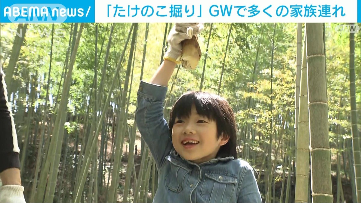 たけのこ掘り”家族連れで賑わう「自分で収穫 絶対おいしい！」