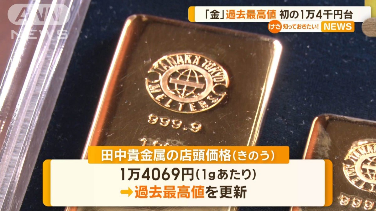 「金」過去最高値　初の1万4000円台