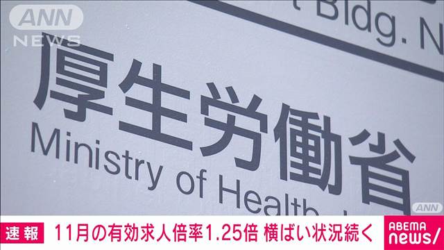 11月の有効求人倍率1.25倍　長引く物価高の影響で横ばい状況続く　厚労省