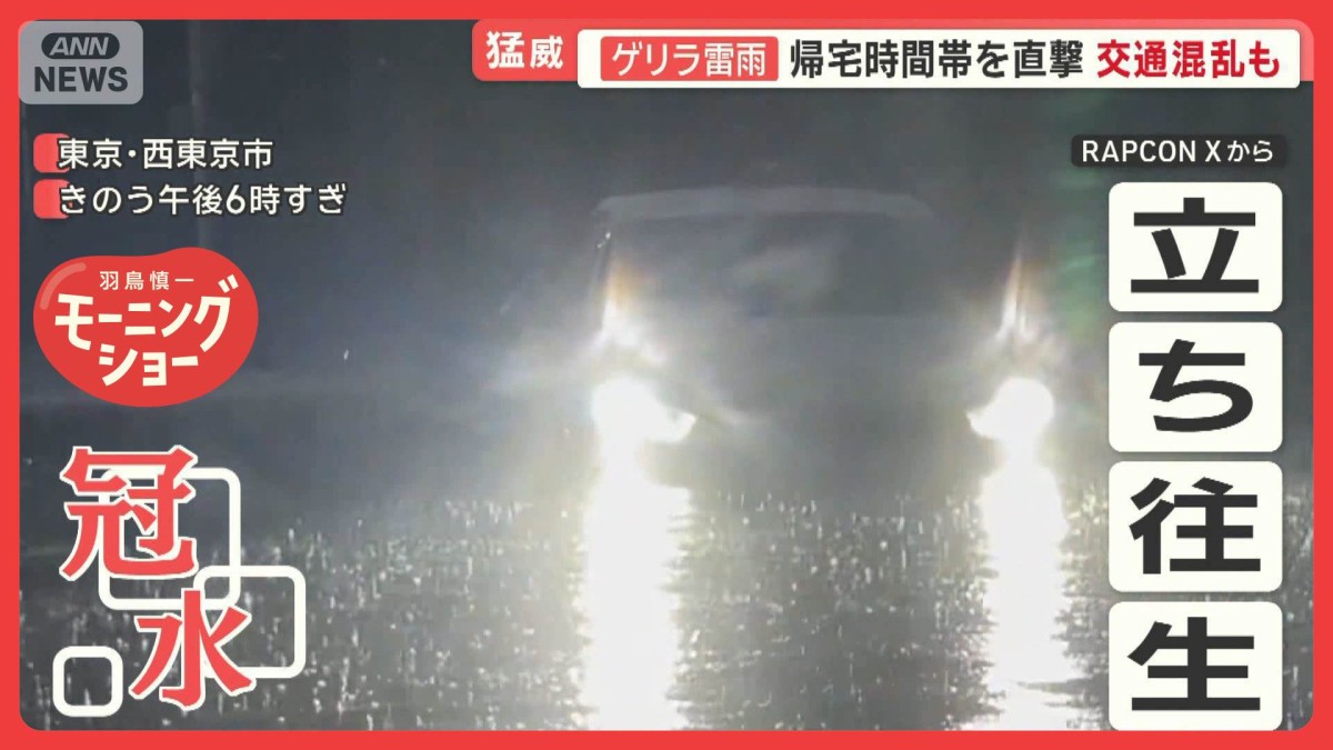 ゲリラ雷雨が帰宅時間帯を直撃　交通混乱も　新青梅街道では道路冠水で車が立ち往生