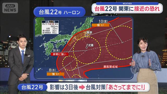 【関東の天気】台風22号 関東に接近の恐れ　週末3連休 台風や前線で雨予報
