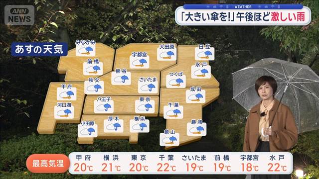 【関東の天気】関東全域で雨　16日午後ほど激しい雨「大きい傘を」