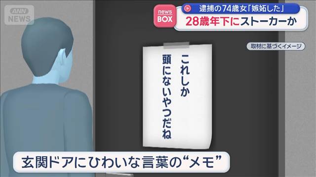 28歳年下にストーカーか　逮捕の74歳女「嫉妬した」