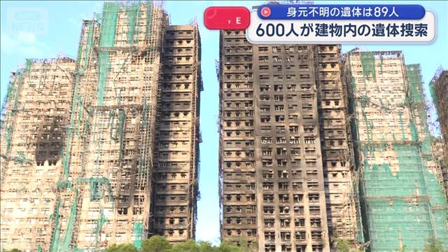 香港マンション火災 捜索に600人を投入　身元不明の遺体は89人