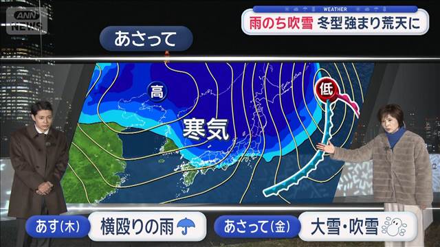 【全国の天気】前線通過　あす雨雪エリア拡大　東北で警報級大雨の恐れ