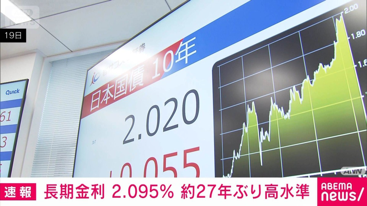 長期金利2.095％ 約27年ぶり高水準 利上げ継続の見方や財政悪化への警戒感