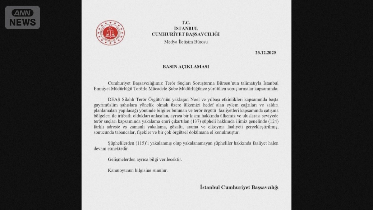 トルコ　年末年始に攻撃を計画　イスラム過激派組織100人以上逮捕