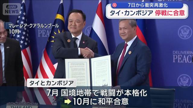 タイ・カンボジア　停戦に合意　7日から衝突再激化