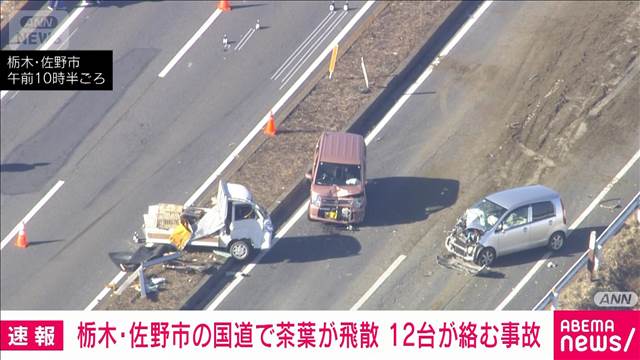 積み荷の茶葉が飛散し12台絡む多重事故に 1人が意識不明の重体　栃木・佐野市