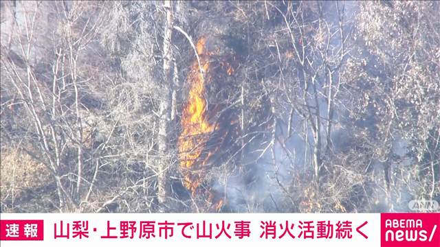 「煙が見える」山梨・上野原市で山火事 ヘリなどの消火活動続く