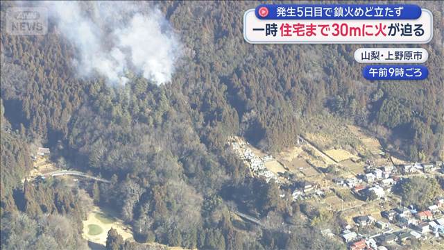 一時住宅まで30mに火が迫る　発生5日目で鎮火めど立たず　山梨・上野原市