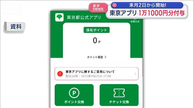 来月2日から開始！　東京アプリで1万1000円分付与