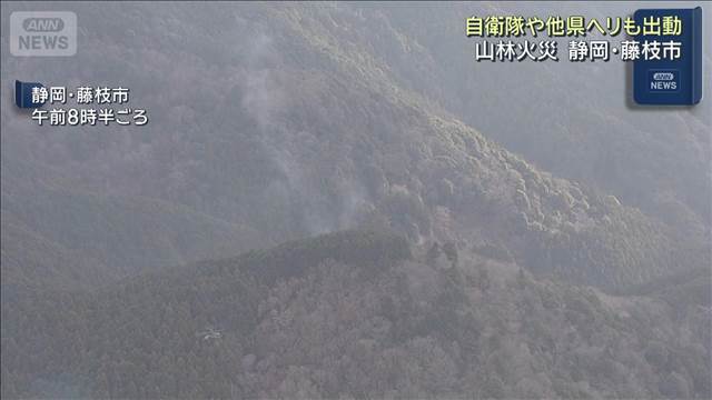 山林火災　消火活動続く　自衛隊や他県のヘリも　静岡・藤枝市