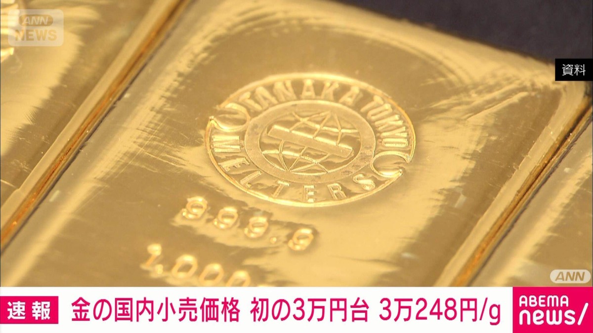 金の国内小売価格 初の3万円台　1日で2263円上昇