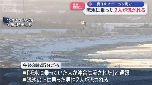 真冬のオホーツク海で…流氷に乗った2人が流される
