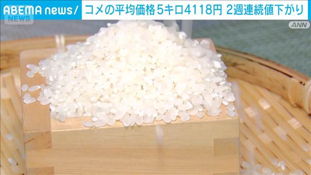 コメ平均販売価格 4122円/5kg（前週比-82円） 小幅ながら3週ぶり値下がり