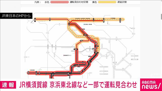【速報】JR横須賀線 東海道線 京浜東北線などで運転見合わせ　人身事故の影響
