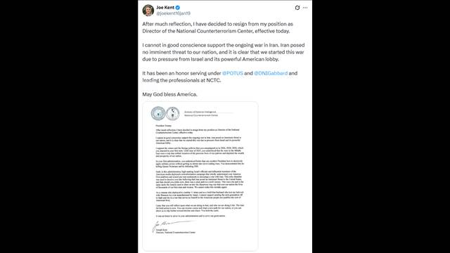 イラン攻撃理由に米高官が辞意表明　米テロ対策機関トップが「良心に照らして」