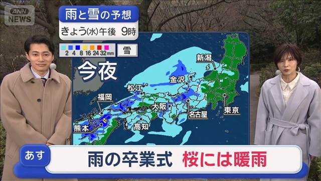 【全国の天気】あす雨の卒業式　桜には暖雨　東京都心　標本木も開花へ