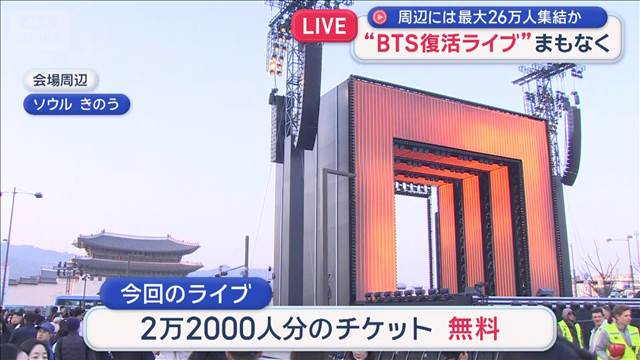 “BTS復活ライブ”まもなくスタート　周辺には最大26万人集結か