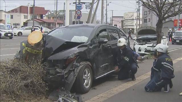 交差点で3台絡む事故　はずみで2台が街路樹に衝突　男性死亡　北海道・函館市