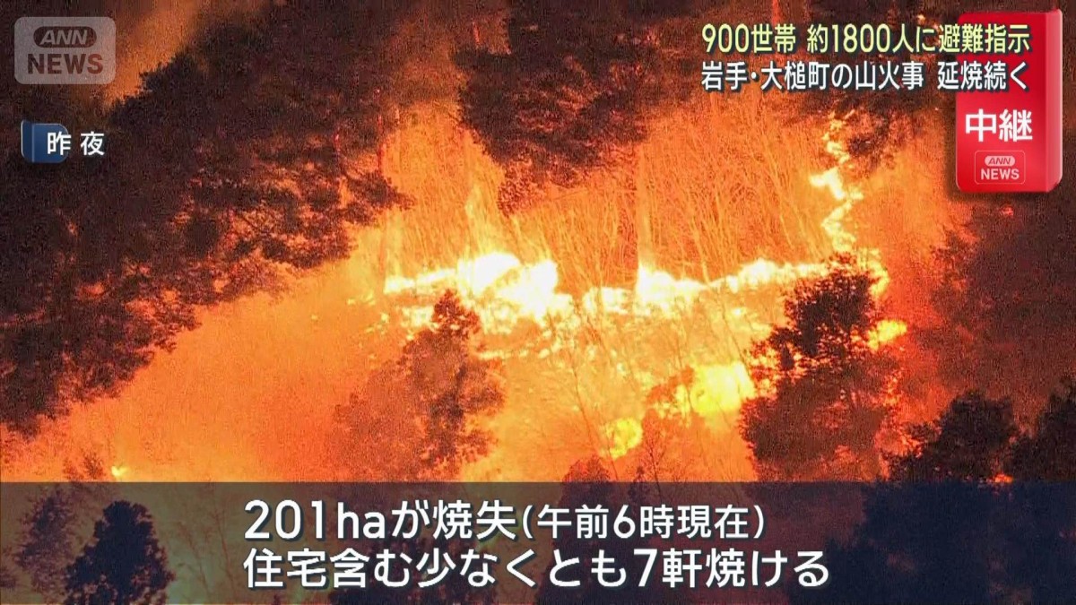 900世帯約1800人に避難指示 岩手・大槌町の“山火事”発生から一夜 延焼続く
