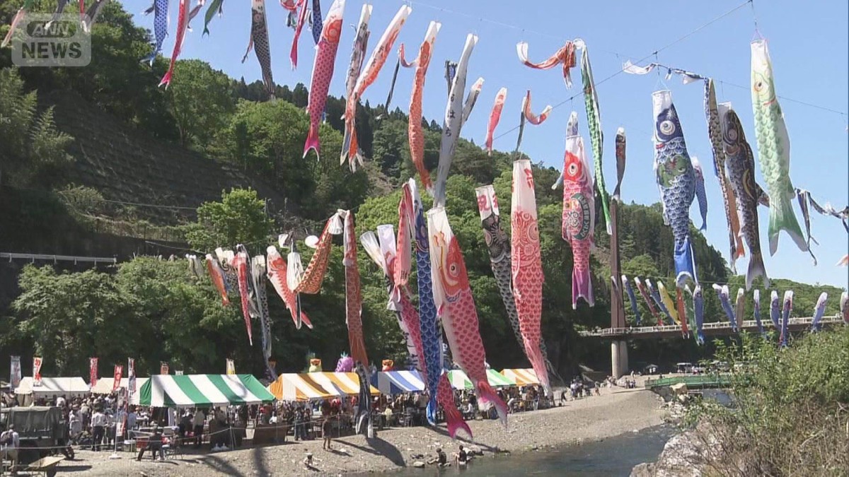 800匹の「こいのぼり」 五月晴れの空を悠々と 群馬・神流町