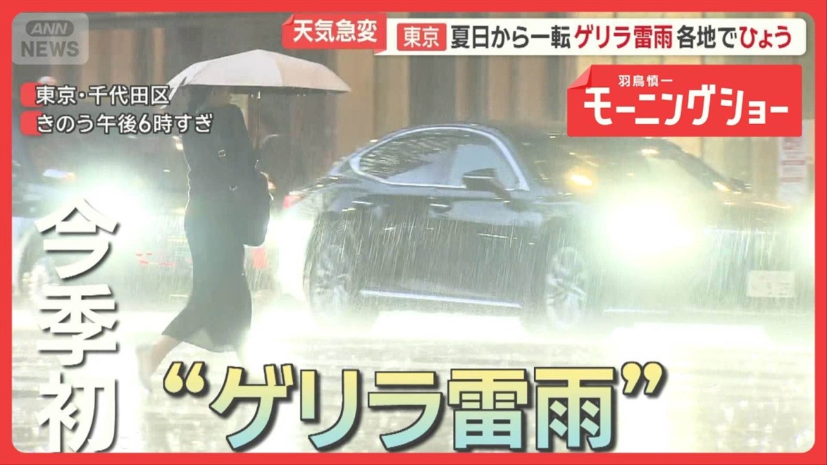 突如激しい稲光…東京夏日から一転ゲリラ雷雨　各地でひょう　不安定な天気続く見込み
