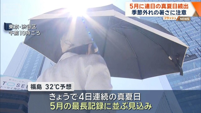 5月に連日の真夏日続出　東北～九州　季節外れの暑さに注意