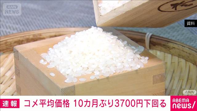 コメ価格　10カ月ぶり3700円下回る　3692円/5kg（前週比－76円）