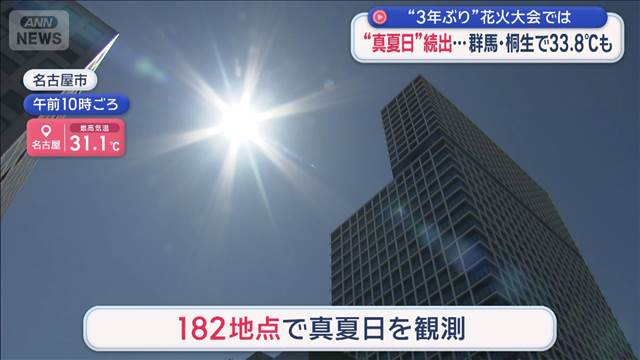 “真夏日”続出…群馬・桐生で33.8℃も　“3年ぶり”花火大会では