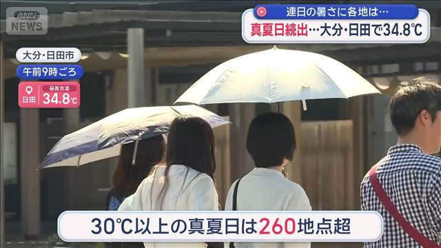 真夏日続出…大分・日田で34.8℃　連日の暑さに各地は
