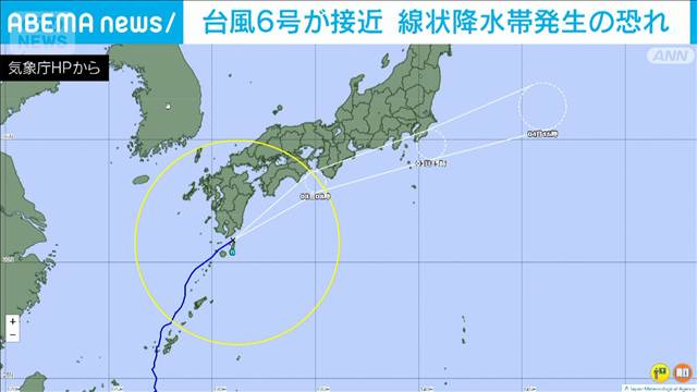 台風6号が接近　九州南部と四国　近畿　東海で線状降水帯発生の恐れ