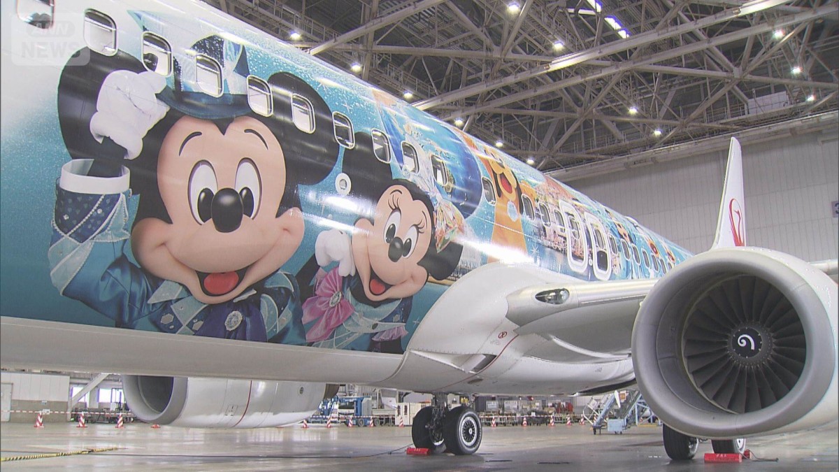 JAL ディズニー特別塗装機 ディズニーシー開園25周年 JALが特別塗装機お披露目 来年4月まで日本