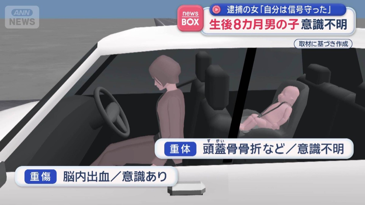 逮捕の女「自分は信号守った」　生後8カ月男の子意識不明