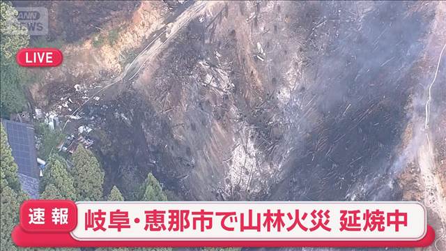 【速報】岐阜・恵那市で山林火災　延焼中　50代男性が手にやけど