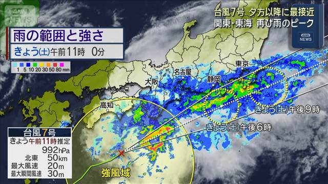 「台風7号」夕方以降に最接近　関東・東海は再び雨のピーク