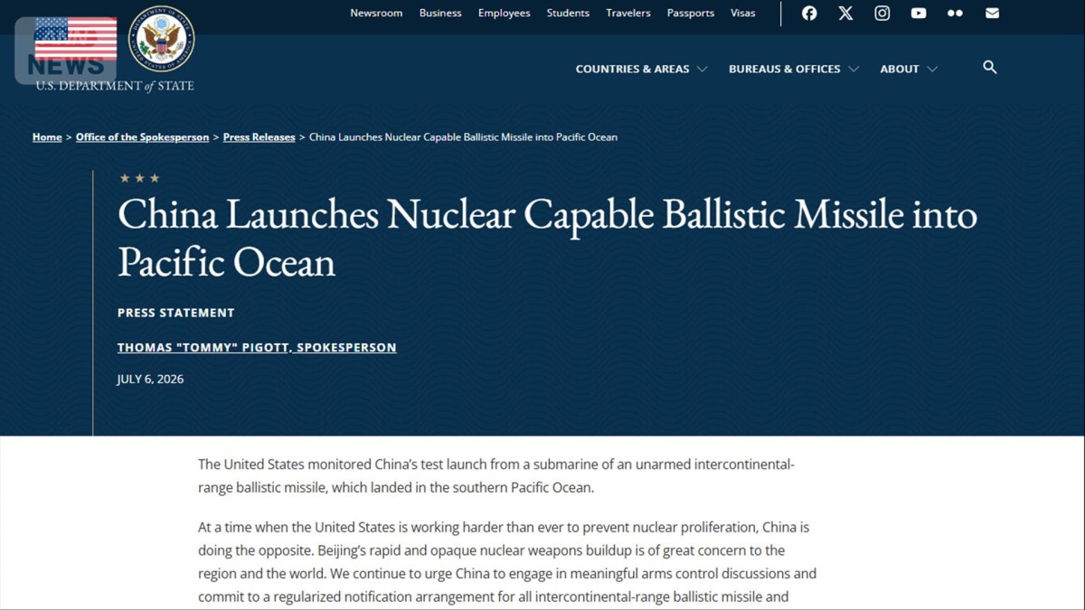 「地域と世界の安全保障に対する重大な懸念」米が中国批判　ミサイルは南太平洋へ落下