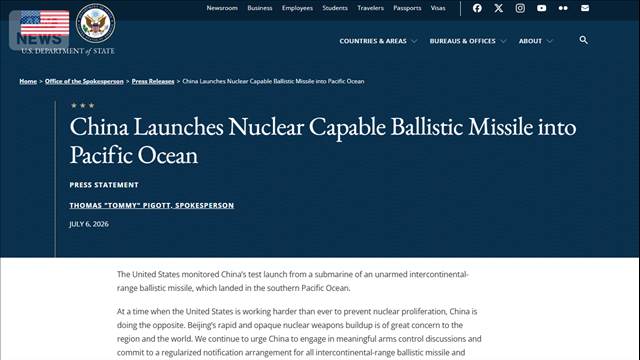 「地域と世界の安全保障に対する重大な懸念」米が中国批判　ミサイルは南太平洋へ落下