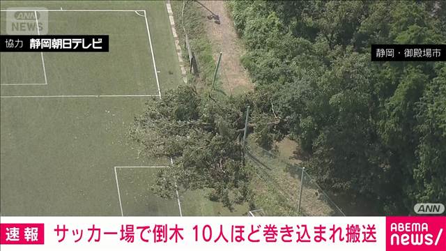 サッカーグラウンドで倒木　10人程度を救急搬送　静岡・御殿場市