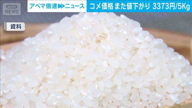 コメ平均価格　1年9カ月ぶり3300円台　3373円/5kg（前週比－30円）